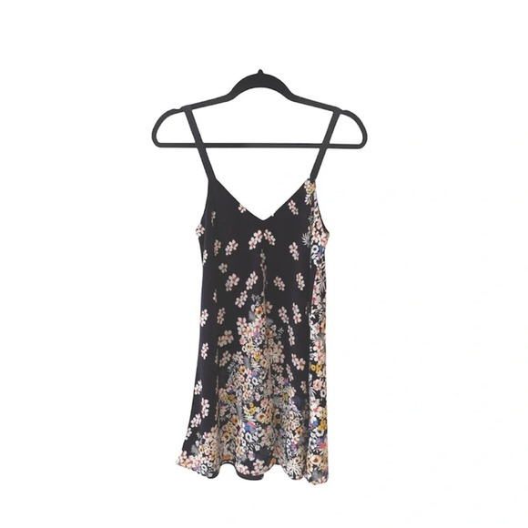 Zara Trafaluc Black & Multicolor Floral Print Mini Slip Dress Small Women’s - Picture 1 of 7